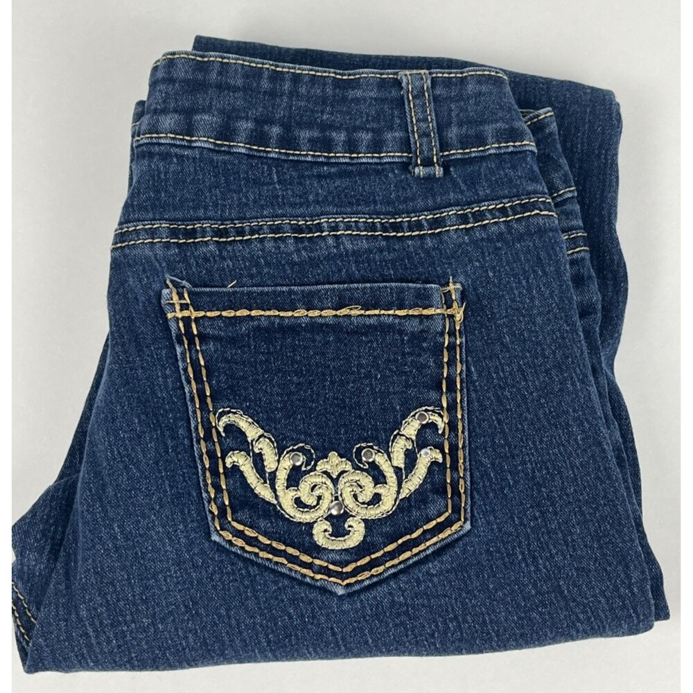 F&F Women's Straight Leg Stretch Jeans 30x30 Mid Rise Embroidered Pockets
